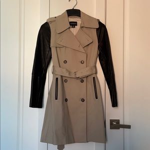 Club Monaco Mackenzie Leather Sleeve Trench Coat